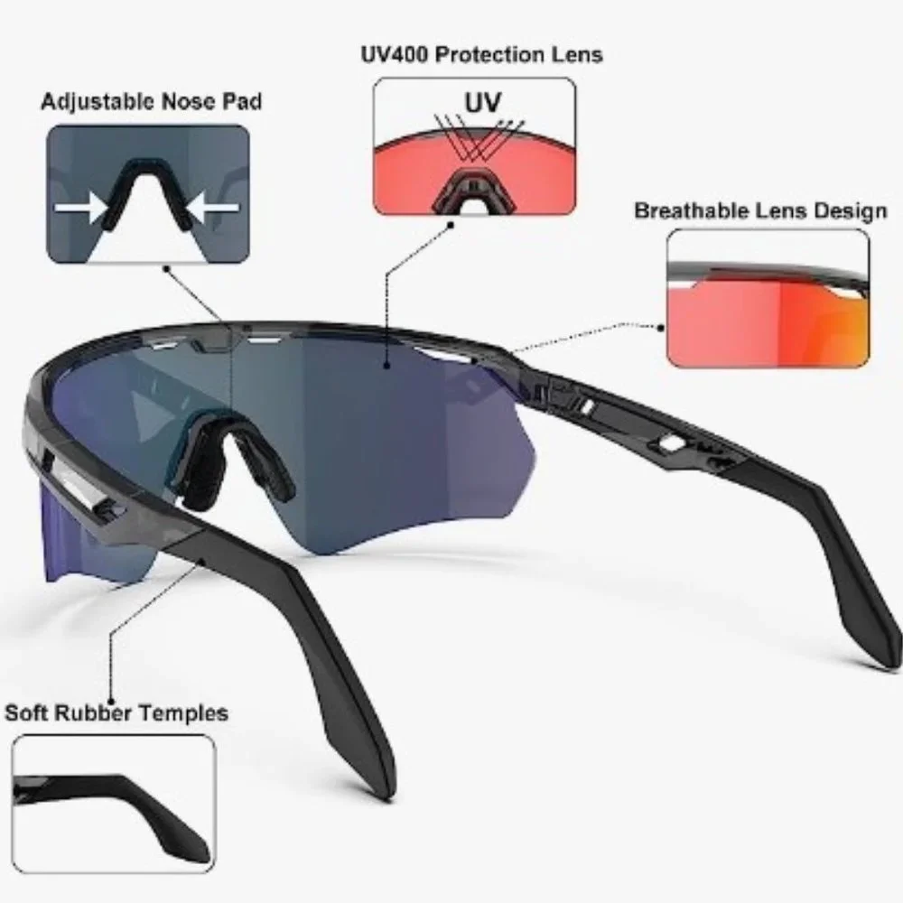 Unisex Polarized Sports Sunglasses w/ 3 Interchageable Lenses